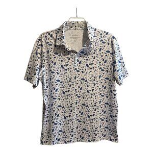 Nian Er Performance Pro White & Blue Fun Short Sleeve Polo Golf Shirt Men's Sz L